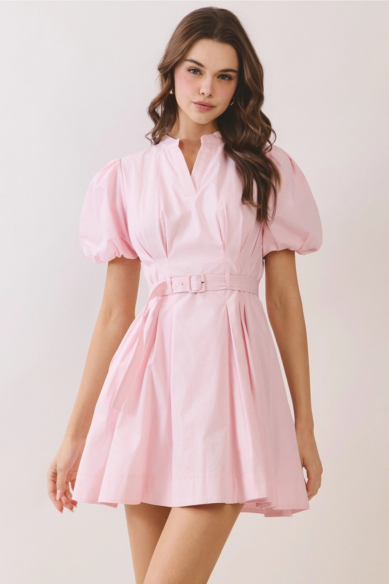 Matching Belted Puff Sleeve Mini Dress