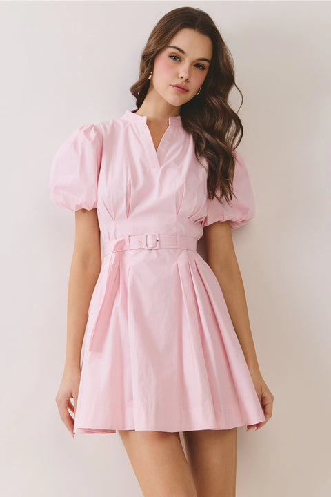 Matching Belted Puff Sleeve Mini Dress