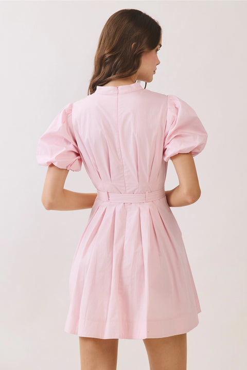 Matching Belted Puff Sleeve Mini Dress