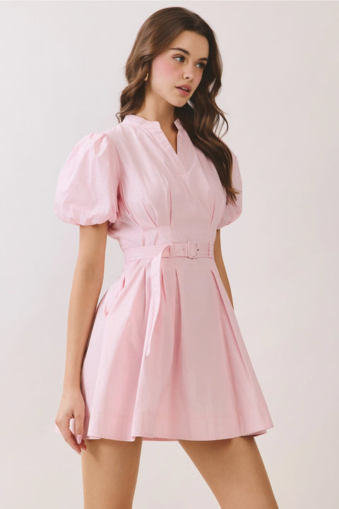 Matching Belted Puff Sleeve Mini Dress