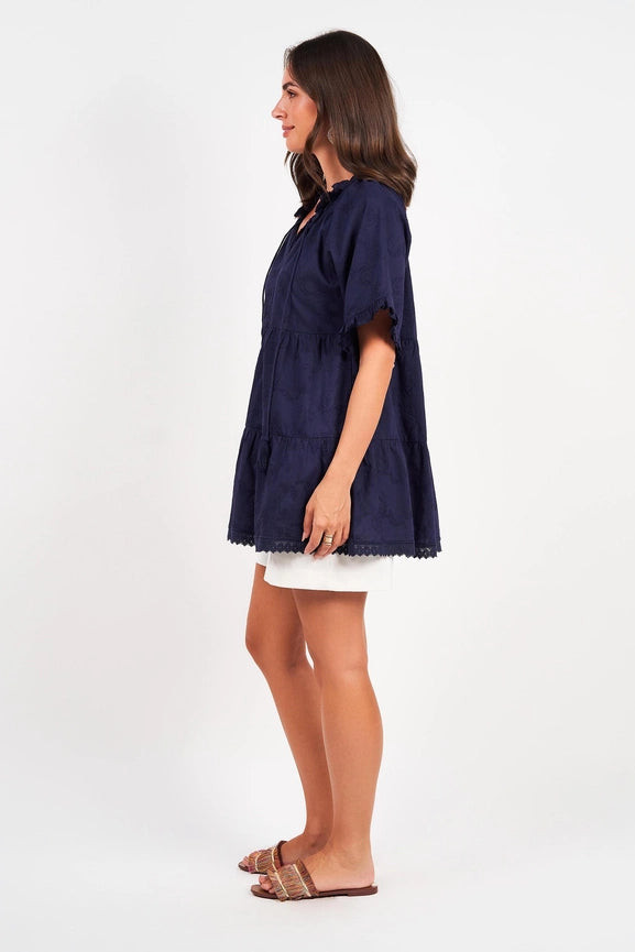 Matilda Short Sleeve Top Paisley Schiffli-Top-Naudic-XS-Navy-Urbanheer