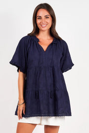 Matilda Short Sleeve Top Paisley Schiffli-Top-Naudic-XS-Navy-Urbanheer