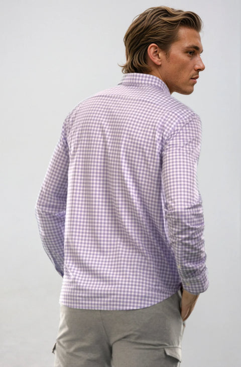 Mauro Long Sleeve Check Tech Shirt - Lavender