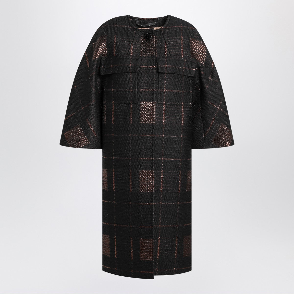 Max Mara Atelier Black cocoon coat in jacquard lamé