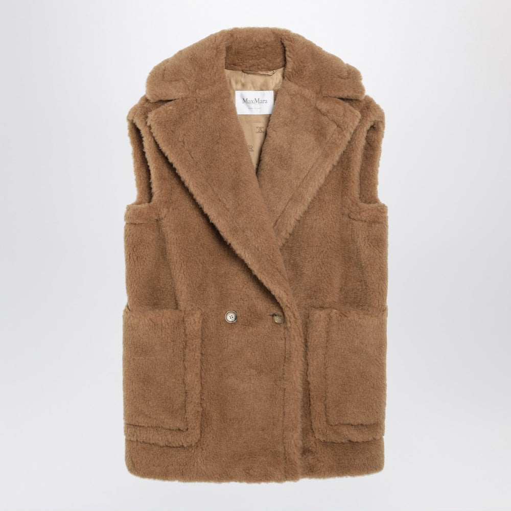 Max Mara Camel-coloured Teddy fabric waistcoat