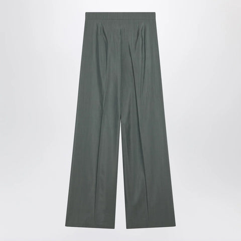Max Mara Dark green wide trousers in wool and silk