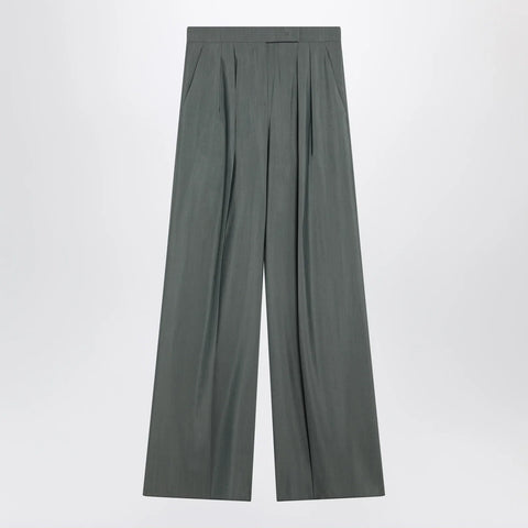 Max Mara Dark green wide trousers in wool and silk