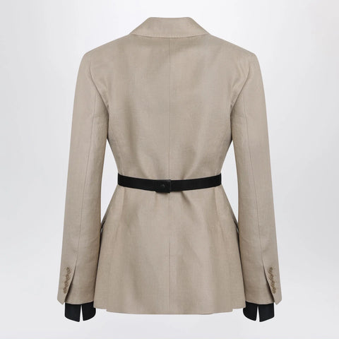 Max Mara Double-breasted pure linen blazer in camel