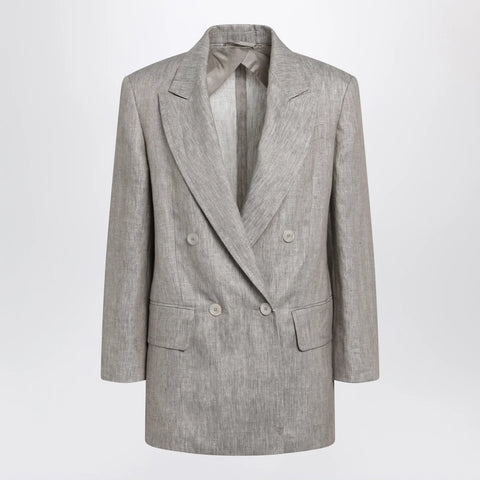 Max Mara Olimpia double-breasted chevron linen blazer in beige