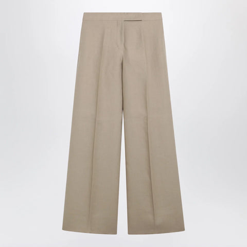 Max Mara Regular-fit linen natté trousers in sand