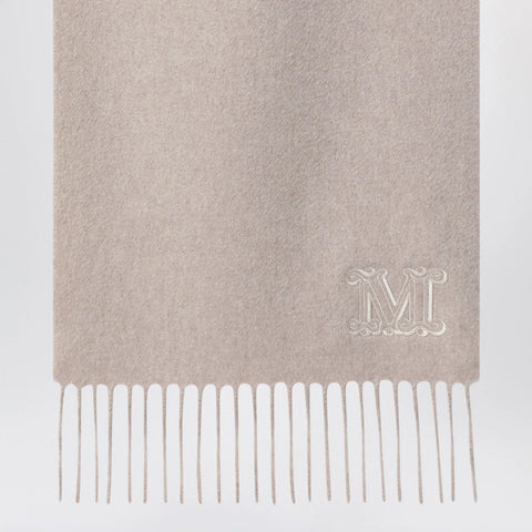 Max Mara Sand-colored cashmere scarf with embroidered logo