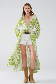 Maxi Green Kimono with Tropical Palm Print-Kimono-Q2-S-Green-Urbanheer