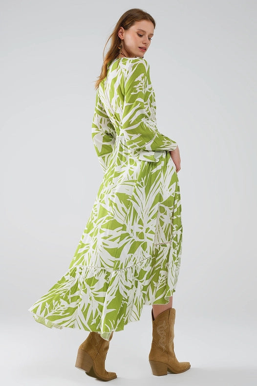 Maxi Green Kimono with Tropical Palm Print-Kimono-Q2-S-Green-Urbanheer