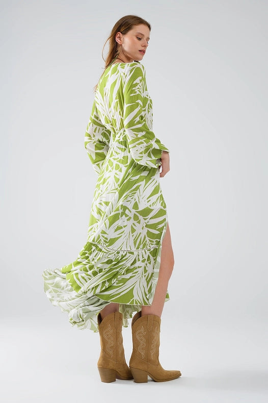 Maxi Green Kimono with Tropical Palm Print-Kimono-Q2-S-Green-Urbanheer