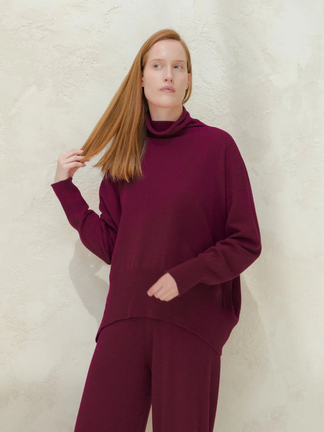 Maxi High-Neck Cashmere Blend Sweater (3D Knit)-Sweater-LÈMME-S-Magenta-Urbanheer