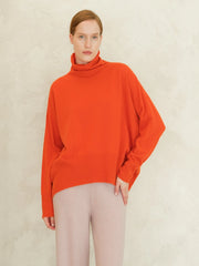 Maxi High-Neck Cashmere Blend Sweater (3D Knit)-Sweater-LÈMME-S-Orange-Urbanheer