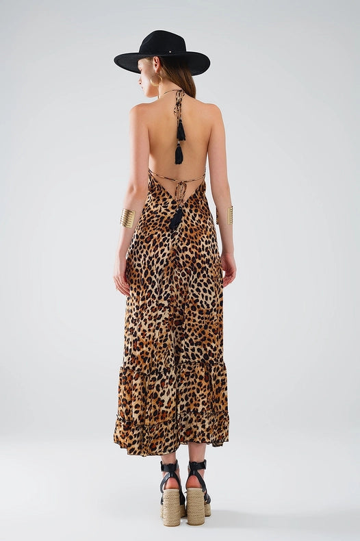 Maxi Leopard Print Boho Dress with Open Back-Dress-Q2-S-Brown-Urbanheer