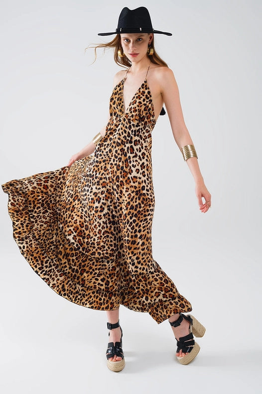 Maxi Leopard Print Boho Dress with Open Back-Dress-Q2-S-Brown-Urbanheer