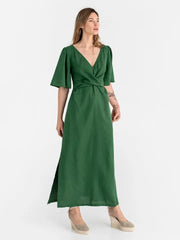 Maxi Linen Dress Agra in Green-Dress-MagicLinen-XS-Green-Urbanheer