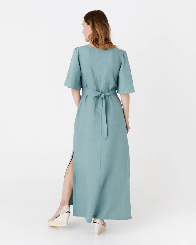 Maxi Linen Dress Agra in Teal Blue-Dress-MagicLinen-XS-Urbanheer
