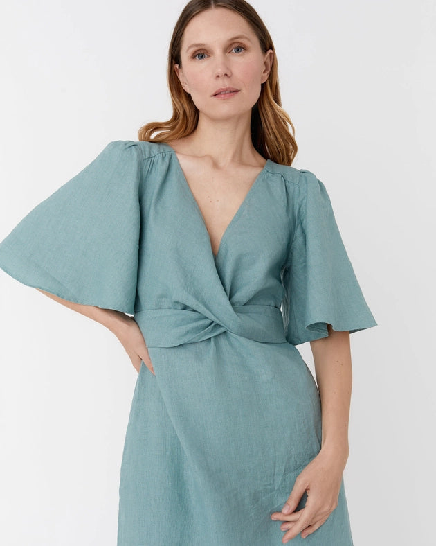 Maxi Linen Dress Agra in Teal Blue-Dress-MagicLinen-XS-Urbanheer