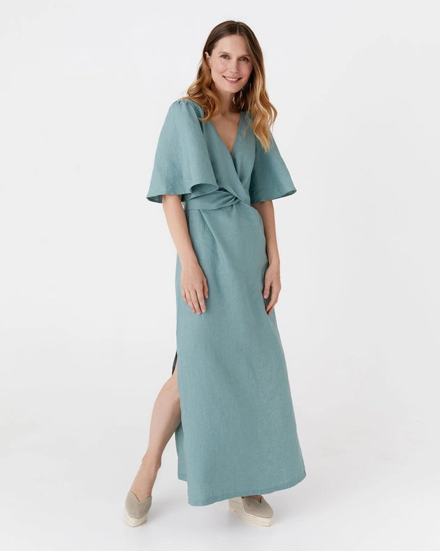 Maxi Linen Dress Agra in Teal Blue-Dress-MagicLinen-XS-Urbanheer