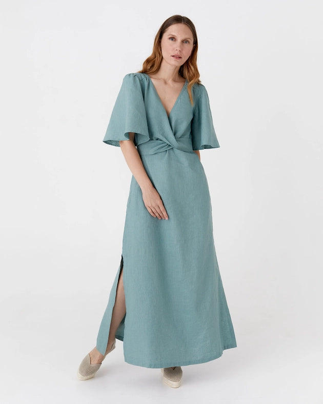 Maxi Linen Dress Agra in Teal Blue-Dress-MagicLinen-XS-Urbanheer