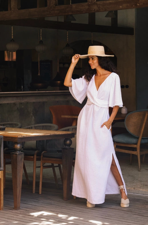 Maxi Linen Dress Agra in White-Dress-MagicLinen-XS-Urbanheer