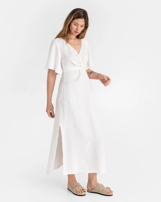 Maxi Linen Dress Agra in White-Dress-MagicLinen-XS-Urbanheer