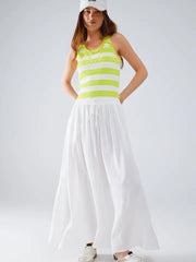Maxi Skirt in White Fluid Fabric with Elastic Waist-Skirt-Q2-L-WHITE-Urbanheer