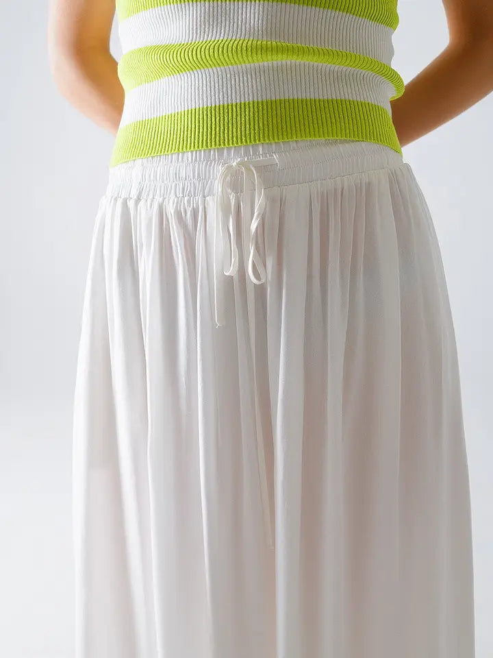 Maxi Skirt in White Fluid Fabric with Elastic Waist-Skirt-Q2-L-WHITE-Urbanheer
