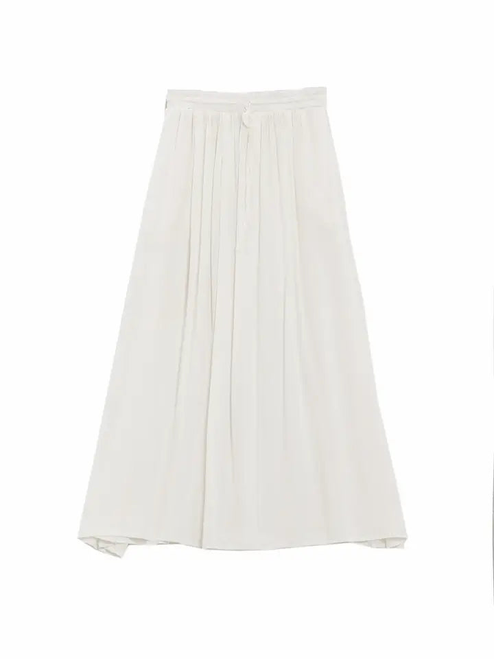 Maxi Skirt in White Fluid Fabric with Elastic Waist-Skirt-Q2-L-WHITE-Urbanheer