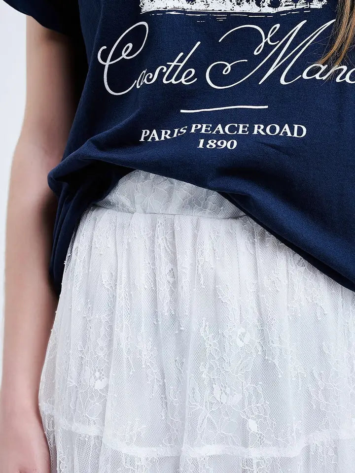 Maxi White Lace Skirt with A Floral Print-Skirt-Q2-S-WHITE-Urbanheer