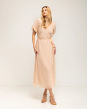 Maxi Wrap-Around Dress with Puffed Sleeves SALMON-Dress-Tantra-S-SALMON-Urbanheer