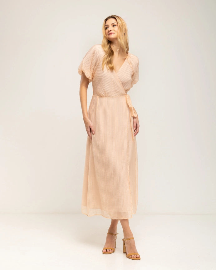 Maxi Wrap-Around Dress with Puffed Sleeves SALMON-Dress-Tantra-S-SALMON-Urbanheer