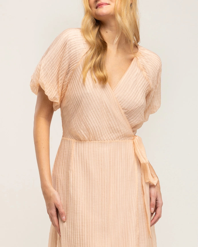 Maxi Wrap-Around Dress with Puffed Sleeves SALMON-Dress-Tantra-S-SALMON-Urbanheer