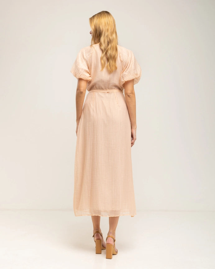 Maxi Wrap-Around Dress with Puffed Sleeves SALMON-Dress-Tantra-S-SALMON-Urbanheer