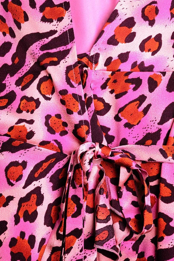 Maxi Wrap Dress in Satin Fuchsia Leopard Print-Dress-Q2-S-FUCHSIA-Urbanheer