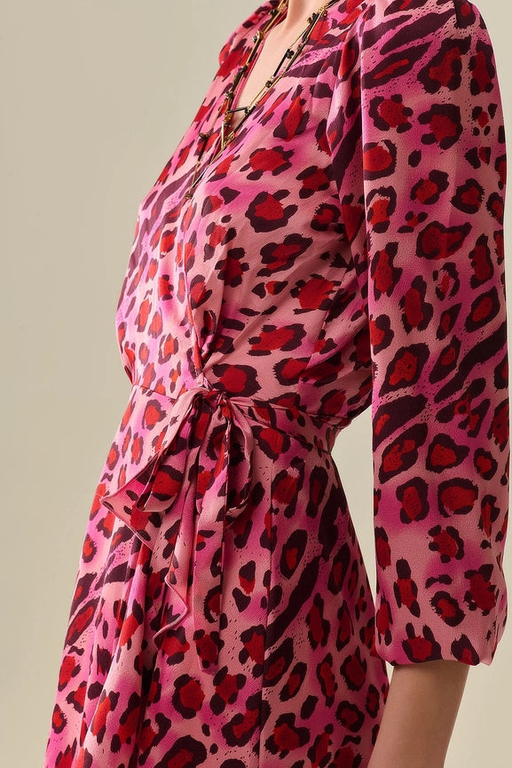 Maxi Wrap Dress in Satin Fuchsia Leopard Print-Dress-Q2-S-FUCHSIA-Urbanheer