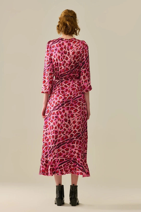 Maxi Wrap Dress in Satin Fuchsia Leopard Print-Dress-Q2-S-FUCHSIA-Urbanheer