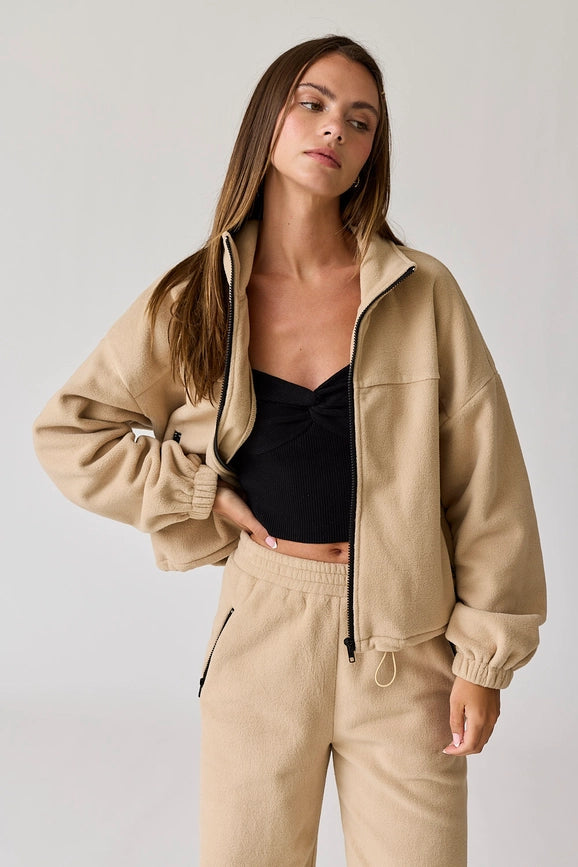 Maya Fleece Jacket Tan-Jacket-Papermoon-S-Tan-Urbanheer