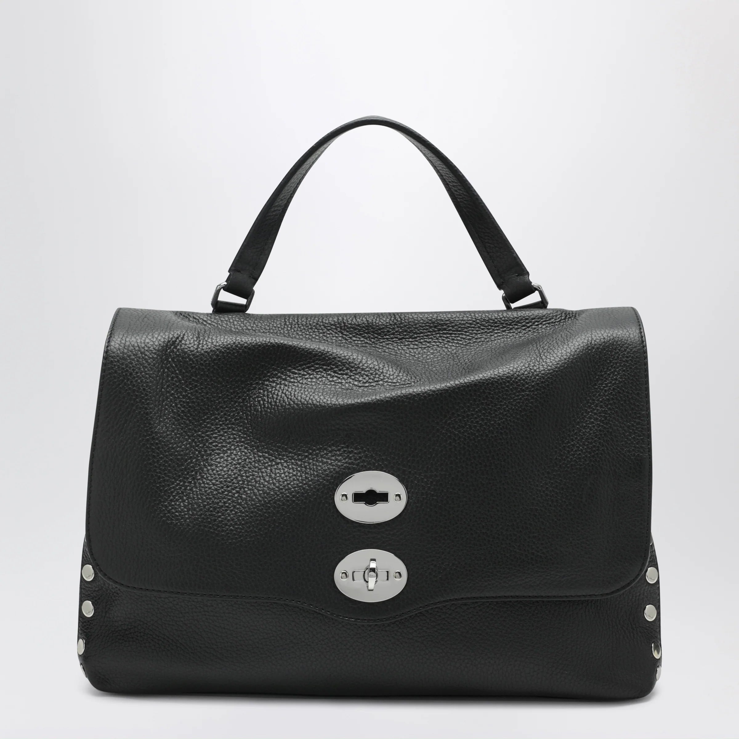 Medium Black Hammered Leather Handbag for Everyday Use