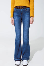Medium Blue Skinny Flared Jeans-Jeans-Q2-L-Blue-Urbanheer