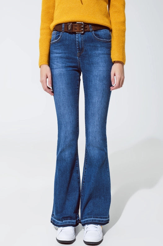 Medium Blue Skinny Flared Jeans-Jeans-Q2-L-Blue-Urbanheer