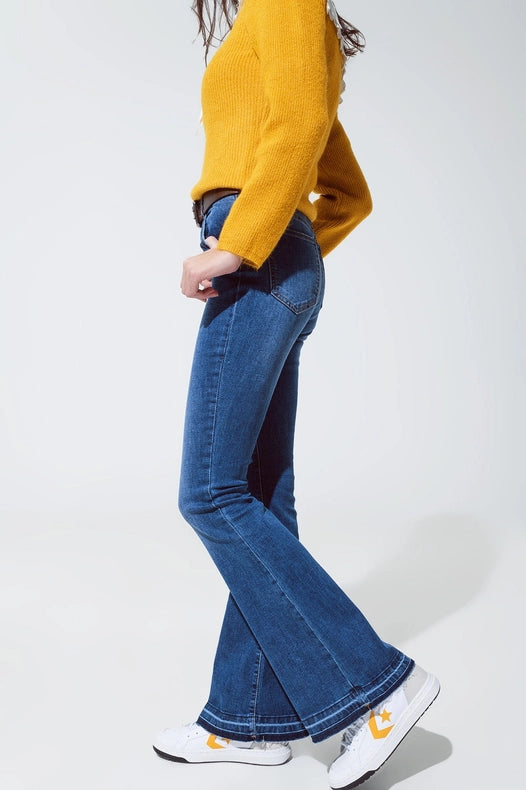 Medium Blue Skinny Flared Jeans-Jeans-Q2-L-Blue-Urbanheer
