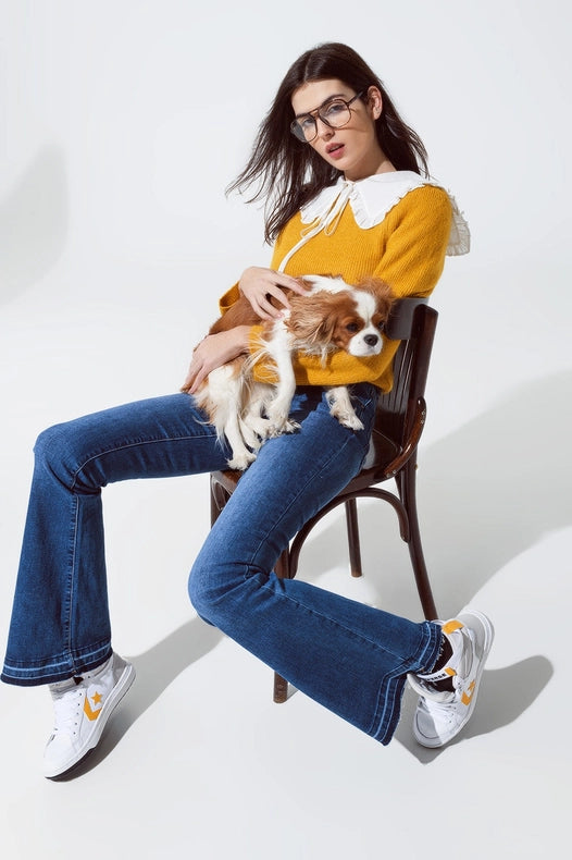 Medium Blue Skinny Flared Jeans-Jeans-Q2-L-Blue-Urbanheer