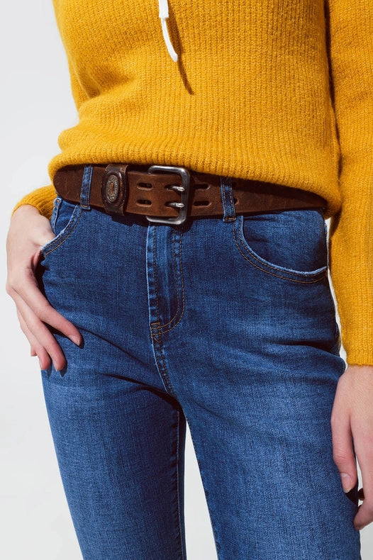 Medium Blue Skinny Flared Jeans-Jeans-Q2-L-Blue-Urbanheer