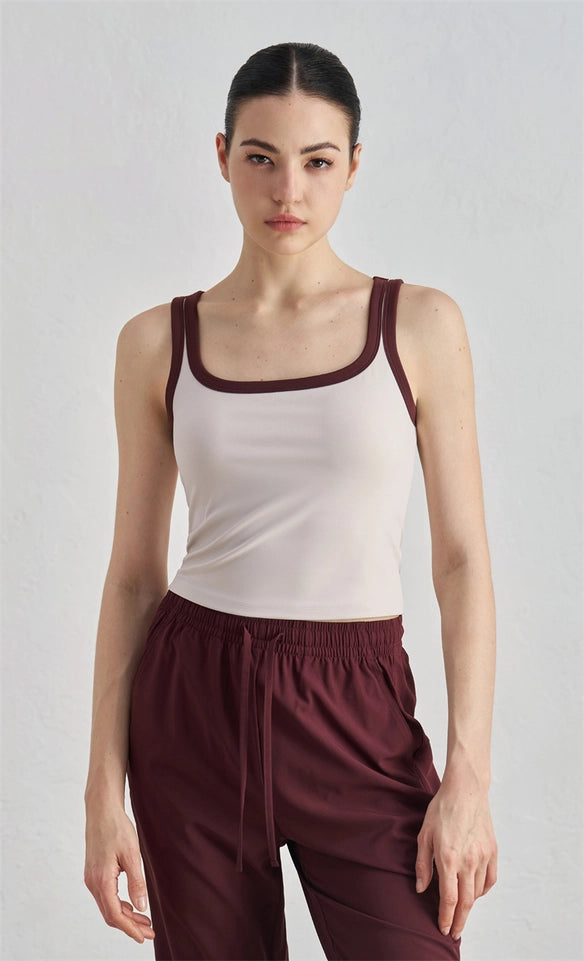 Megan Color Contrast Tank Active Top EggShell-Tank Tops-91thelabel-S-EggShell-Urbanheer