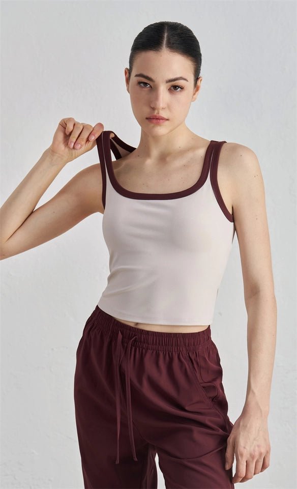 Megan Color Contrast Tank Active Top EggShell-Tank Tops-91thelabel-S-EggShell-Urbanheer