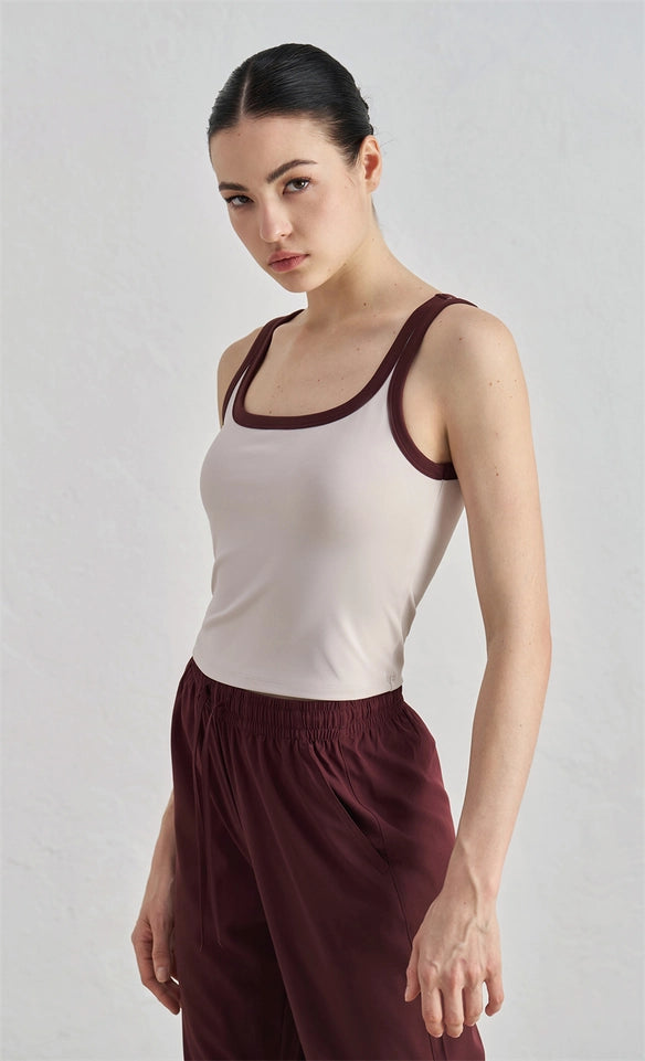 Megan Color Contrast Tank Active Top EggShell-Tank Tops-91thelabel-S-EggShell-Urbanheer